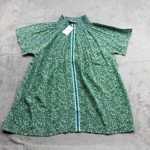 Rungolee Brooklyn Blouse Womens XL Green Amalfi French Floral 100% Silk Smocked